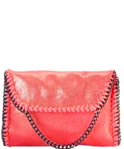 Metal Color PU Leather Chain Edging Cross Body Handbag GF6518 CORAL
